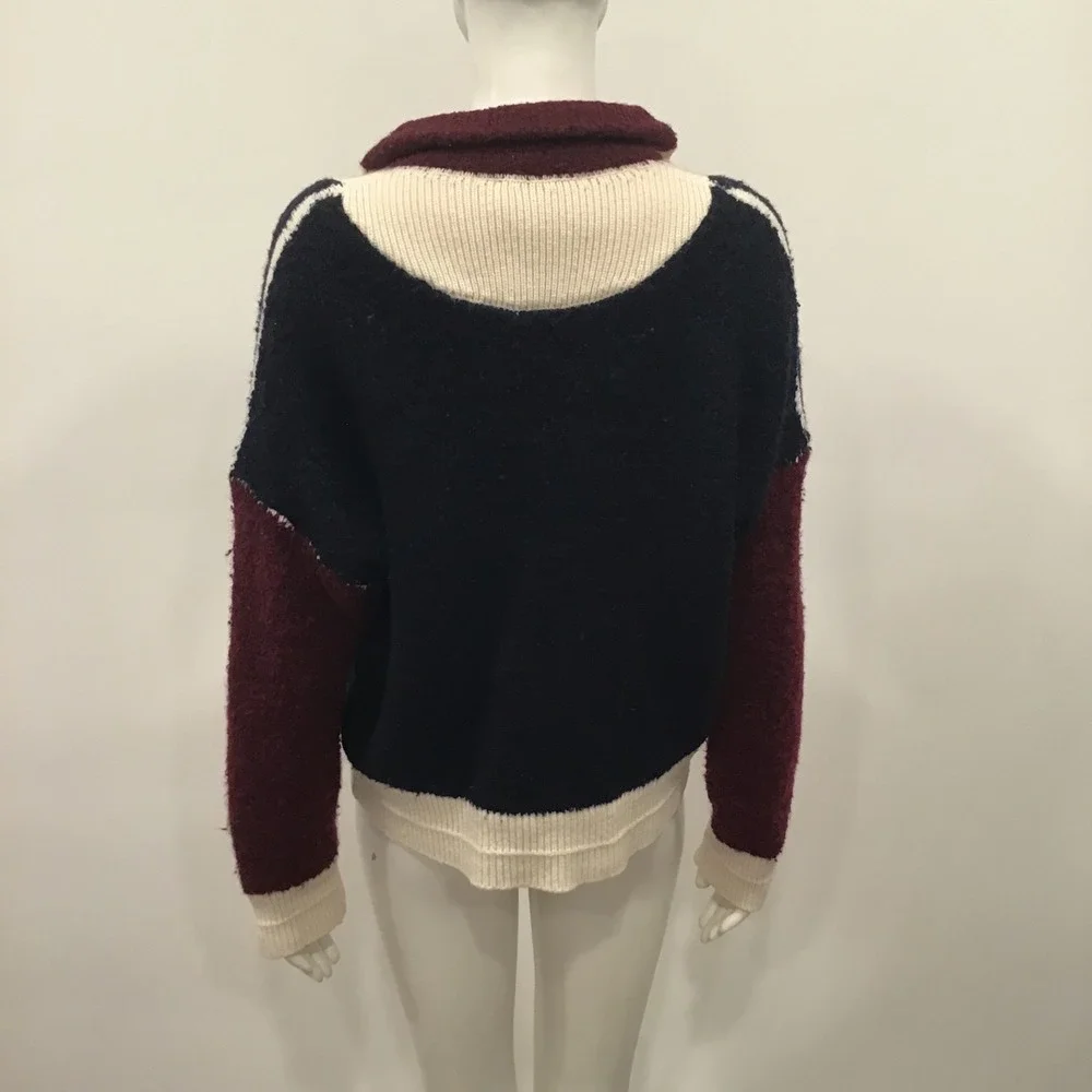 ba&sh Colorblock Lady Cadigan Benji Sweater Womens 1 Navy Burgundy US Small wool